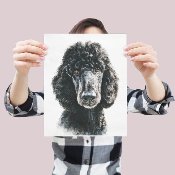 Watercolor Black Poodle Portrait Wall Art Print Poster, Unframed - Pet Artwork - Picture 4 of 6